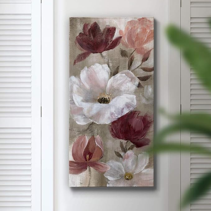 Renditions Gallery Canvas Flower Wall Art Home Paintings & Prints Colorful Rose Garden Glam Modern Romantic Botanical Artwork Decorations for Bedroom Office Kitchen - 12"x24" LT43