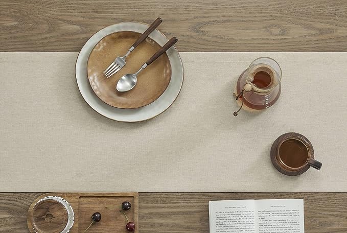 ZeeMart Basic Linen Style Table Runner, 14x36 Inch Raw Linen | Mitered Corner Design, Medium Weight Fabric, Rustic Farmhouse Style, Machine Washable Easy Care Everyday Table Scarf