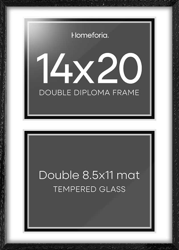 Homeforia 14x20 White Oak Diploma Frame, High-End Wood, 8.5x11 Mat, Glass