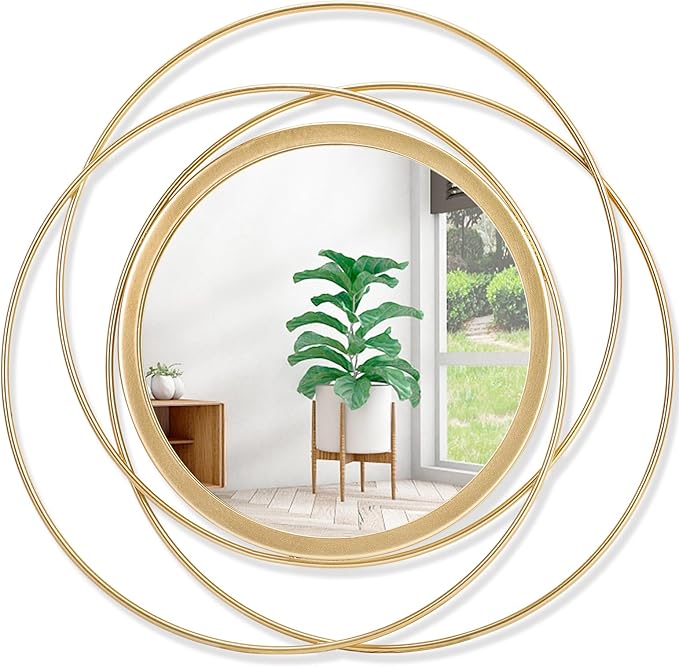 Wall Mirror Mounted Gold Large Round Decorative Mirrors, Circle Metal Art Mirror Home for Bathroom Vanity, Living Room or Bedroom 24" x 24"