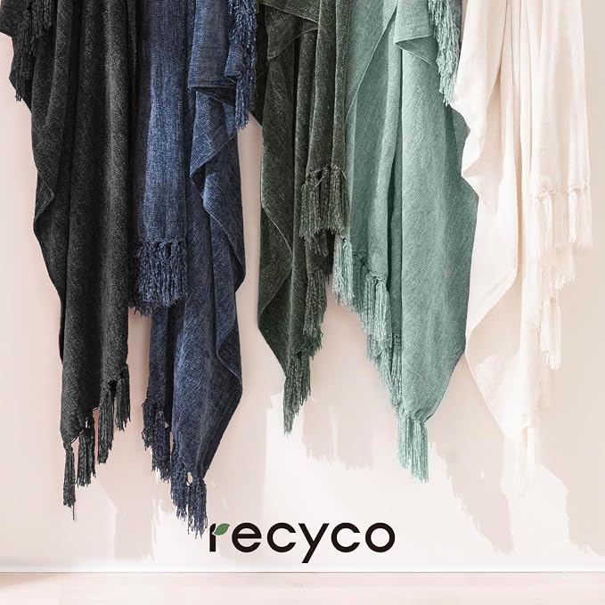 RECYCO Chenille Throw Blanket for Couch, 60"x80", Dark Green | Super Soft Knit Throw Blanket with Fringe Tassels, Lightweight Knitted Throw, Cozy, Ideal for Sofa Chair Bed Living Room Gift