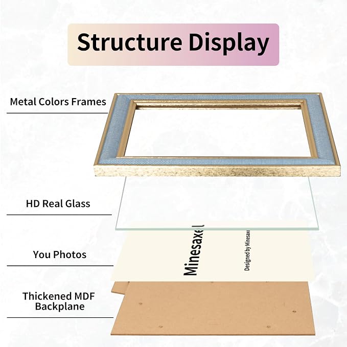 5x7 Picture Frame - Sky Blue Fabric & Vintage Gold Border HD Real Glass with Easel for Tabletop/Wall (Family Photos, Coastal Decor 1 Pack)