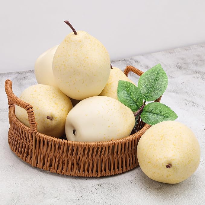 6 Pack Artificial White Pears, Fake Fruit for Fruit Bowl Decor