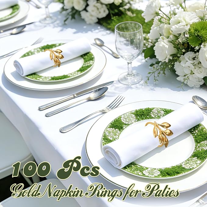 Leaf Napkin Rings Set of 100 Metal Napkin Rings Bulk Table Napkin Ring Suitable for Valentine Thanksgiving Banquets Table Parties and Everyday