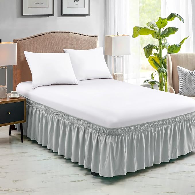 FreshCulture King Bed Skirt, Dust Ruffle for King Size Bed, Easy Fit with 22-Inch Tailored Drop, Elastic Wrap Around Bed Skirt King Size, Hotel Quality Bed Skirts for Adjustable Bed (Light Grey)