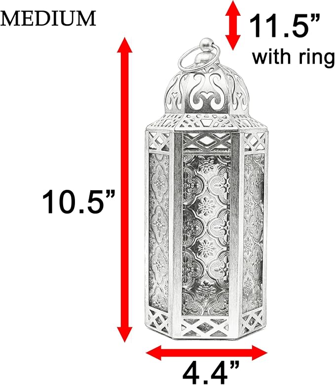 Vela Lanterns Purple Decor Candle Lantern Holder with LED Fairy Lights, M | Halloween Spooky Witch & Vampire Decor, Gothic Whimsigoth Home, Fantasy Flameless Moroccan Metal Hanging Lamp, 10.5" Tall