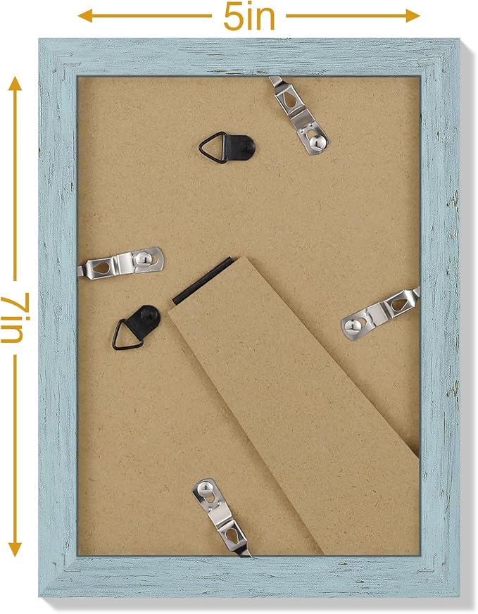 Vittanly 5x7 Picture Frames Set of 9, Wall & Tabletop, Rustic Blue | Display Pictures 4x6 with Mat or 5x7 without Mat, Small Photo Frames, Engineered Wood with Shatter Resistant Plexiglass