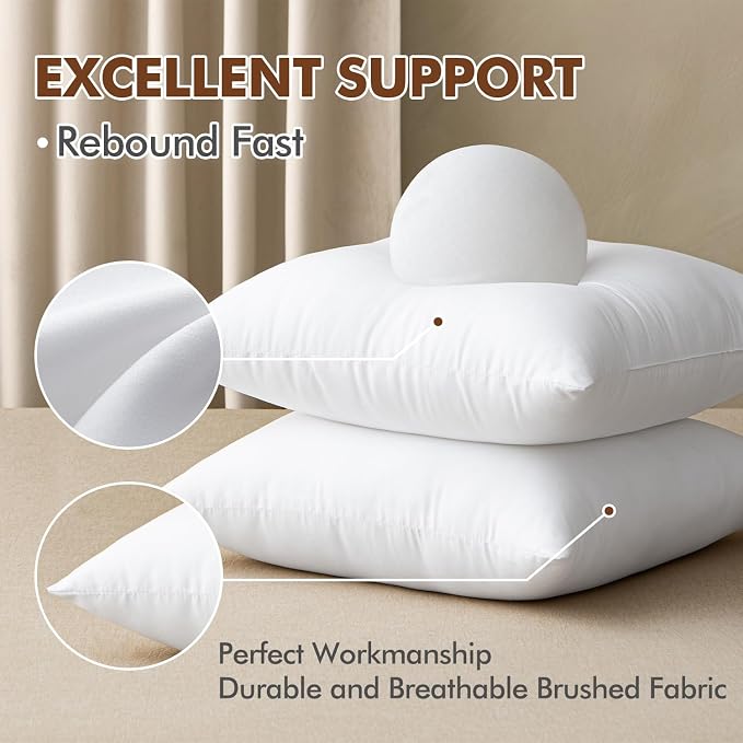 MIULEE 20x20 Pillow Insert, Premium Throw Pillow with Virgin Fiber Filling | Soft and Support, Durable Brushed Fabric, Decorative Pillow for Sofa Bed Couch