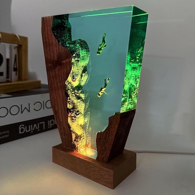 Handmade Scuba Diving Resin Ocean Lamp for Home Office Decor (L 10"x6”)
