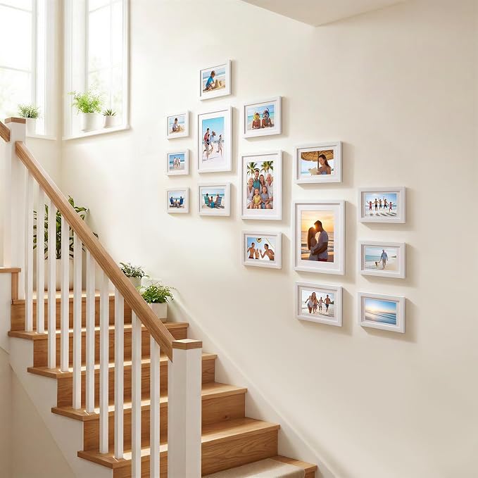 Fixwal Gallery Picture Frames Set, 15 Pack, PVC, White, 8x10, 5x7, 4x6 | Wall or Tabletop Decor, High-definition Plexiglas panels