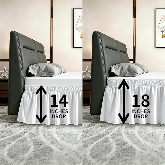ANARACHON Twin Bed Skirt, Elastic Wrap Around Bed Skirt Twin Size, Bed Skirts for Adjustable Bed, Easy Fit with 14" Drop Length Tailored Drop Dust Ruffle (White)