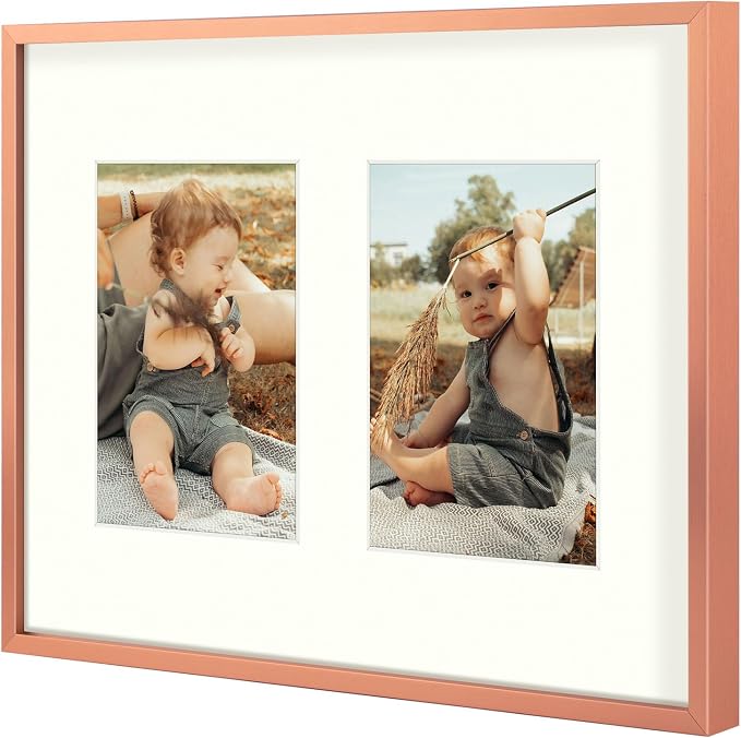 Golden State Art 11x14 Collage Frame for 2 5x7 Photos Rose Gold 1 Pack