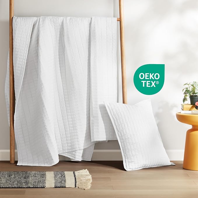Comfort Spaces Kienna Twin Quilt Bedding Set 2 Piece, 66"x 90" White | Soft Cozy Lightweight Summer Twin XL Coverlet for College Dorm, Quilted Extra Layer, Modern Casual Bedroom Decor, OEKO-TEX