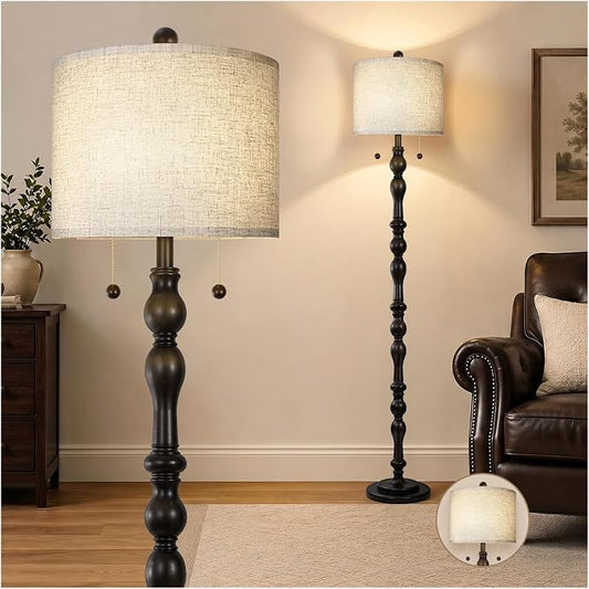 Scenekoy 65.5" Retro Farmhouse Real Wood Floor Lamp for Living Room Office