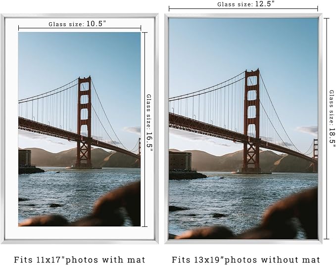 Frametory 13x19 Silver Aluminum Metal Picture Frame Mat for 11x17 Glass