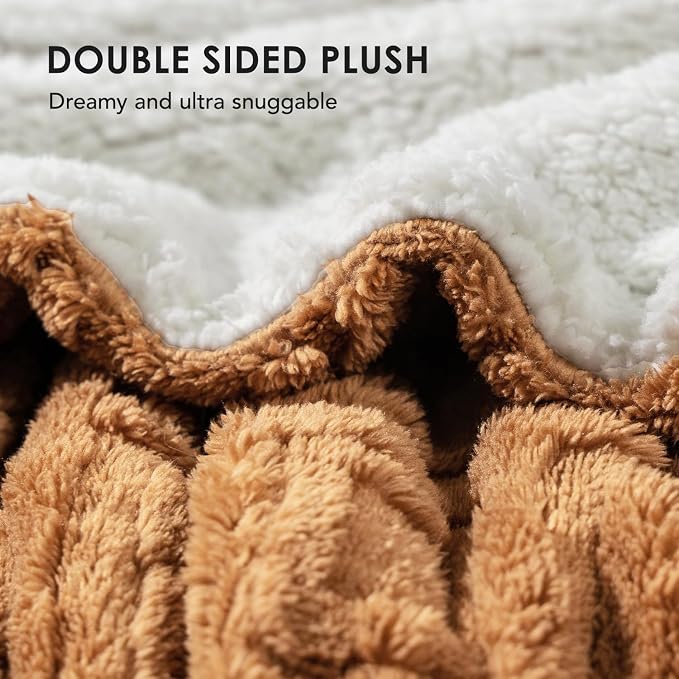 EverGrace Jacquard Reversible Sherpa Throw Blanket, 50" x 60", Burnt Orange | Jacquard Sherpa Throw Blanket, Super Soft, Cozy Plush Blanket, Reversible Thick Warm Throw for Bed, Sofa, Living Room