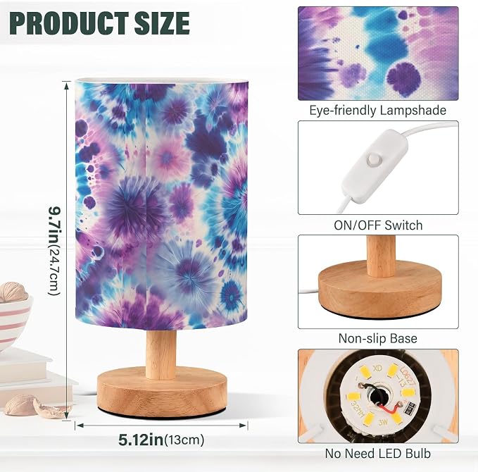 ALAZA Tie Dye Blue Watercolor Decor Bedside Table Lamp with USB Port for Bedroom Nightstand Office Desk LED Bulb Included