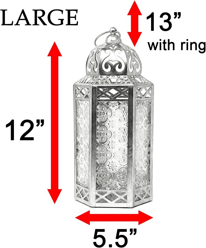 Vela Lanterns Decorative Indoor Fairy Light Candle Holder, Cobalt Blue, L | Wedding Table Centerpieces, Fantasy Moroccan Decor, Ramadan & Eid, Metal Hanging Lamp, Bathroom, Porch Patio, 12" Tall