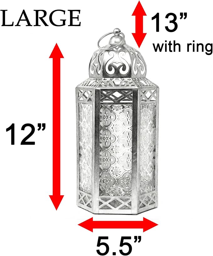Vela Lanterns Decorative Indoor Candle Holder Table Centerpieces - Moroccan Hanging Outdoor Patio & Porch Home Decor, Turkish Lamp for Wedding, Ramadan (Large 12", Clear Glass)