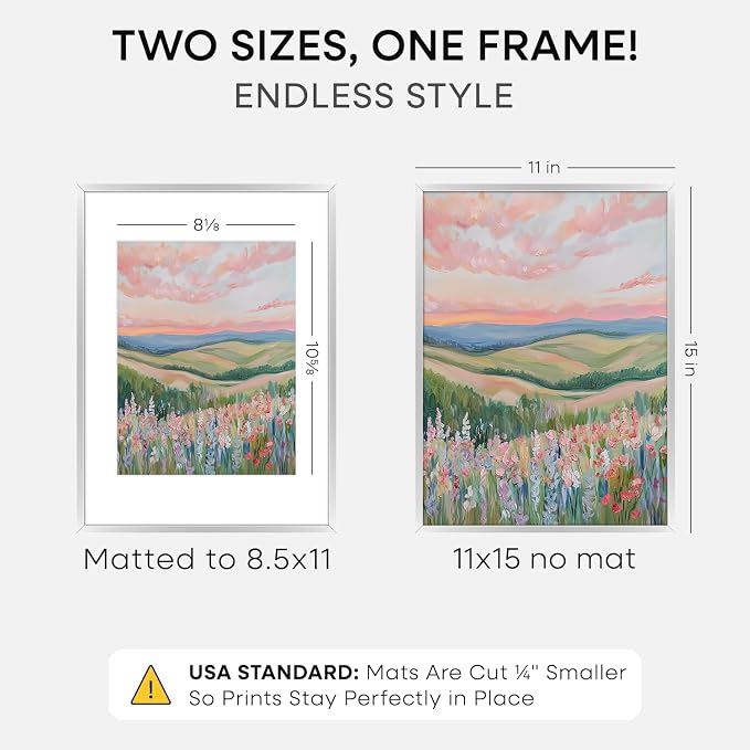 Homeforia 11x15 Silver Picture Frame, High-End Metal, 8.5x11 Mat, Glass