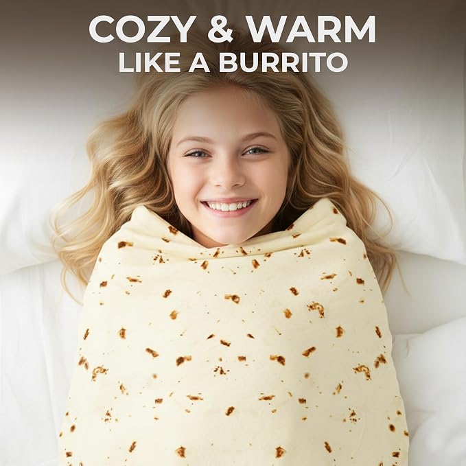 Zulay Kitchen Burrito Tortilla Blanket – Double Sided 60 Inch Round Flannel Throw Blanket – Soft 285 GSM Novelty Blanket for Adults – Fun Gift for Holidays & White Elephant Parties