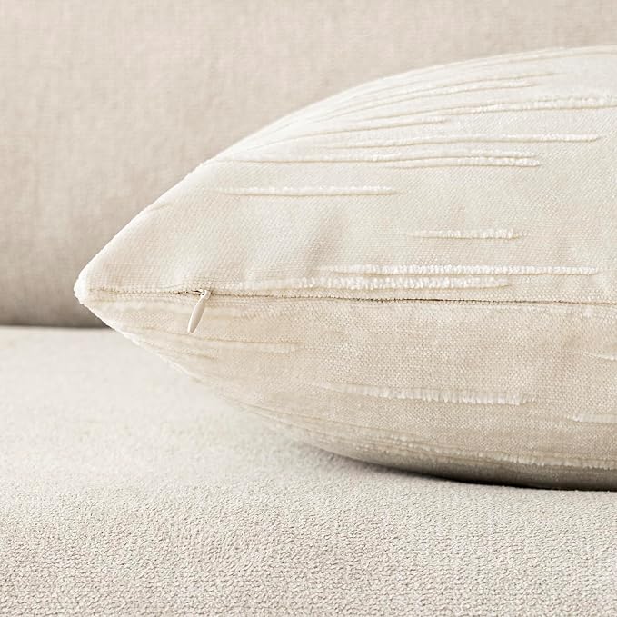 Foindtower Pack of 2 Slubby Textured Chenille Throw Decorative Pillow Covers Square Accent Solid Cushion Cover Cozy Farmhouse Pillow Case for Couch Sofa Bedroom Living Room 18x18 Inch,Cream White