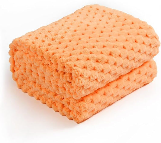 Excervent Hexagon Jacquard Throw Blanket for Bed, 50x70 Inches, Orange | Decorative Fuzzy Flannel Fleece Throw Blanket for Sofa Bed Couch, Super Soft Cozy, Suitable for All Seasons
