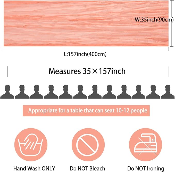 12 Pack 13Ft Cheesecloth Table Runner 35x157 Inch Boho Gauze Table Runner Cheese Cloth Long Table Runners Rustic Table Runners for Wedding Bridal Shower Birthday Party Table Decor (Peach Coral)