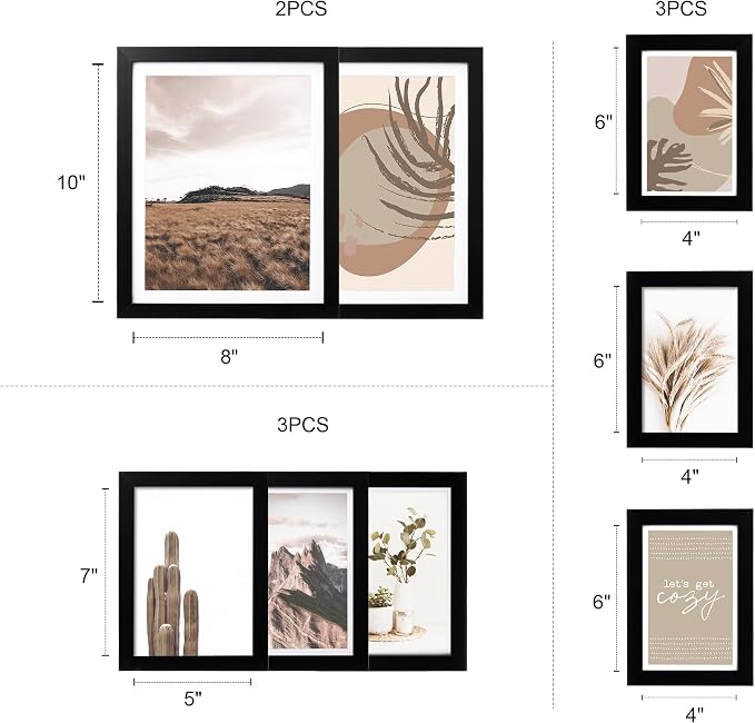 Gallery Wall Frame Set, 8 Pack Neutral Wall Decor, Black, Small | Classic Collage Picture Frames Wall Art for Living Room, Entryway, Stairway, Bedroom, Assorted Size