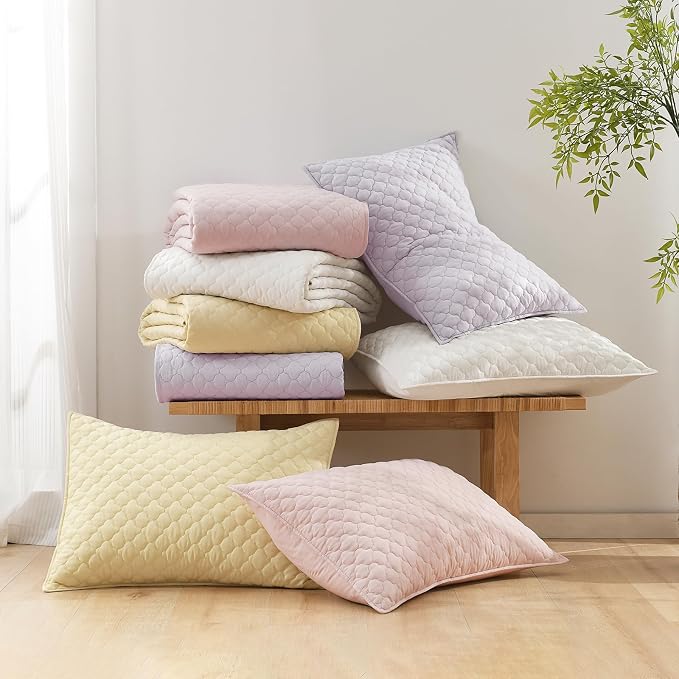 HORIMOTE HOME Quilt Queen Size Light Yellow, Lightweight Quilts for Summer Ultra-Soft Microfiber Modern Style Quilted Clouds Pattern Bedspread Quit Set 3 Pieces(1 Quilt and 2 Pillow Shams)