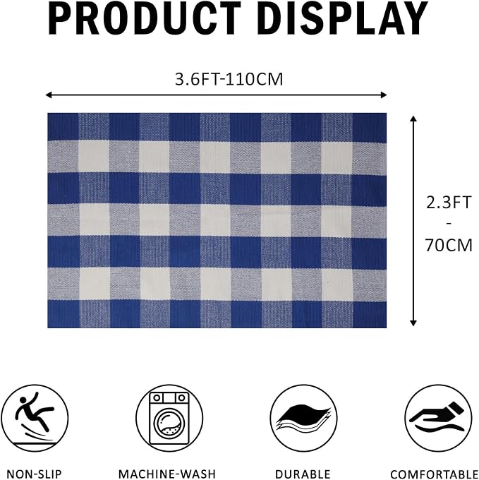 Buffalo Plaid Outdoor Rug 27.5" x 43" Blue and White Checkered Area Rug Washable Doormats Indoor Outdoor Rugs for Layered Front Door Mats, Porch, Entryway, Kitchen, Farmhouse