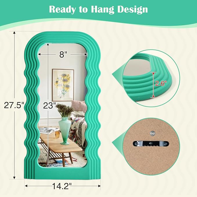 Irregular Green Wall Mirror Living Room Decor,14x28 Arch Mirrors | Soft Flocking Touch,Large Modern Decorative Mirrors for Hallway Entryway Staircase,Over the Bed Wall Art Decoration