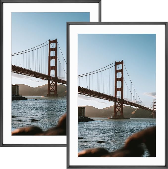 Frametory 13x19 Black Aluminum Metal Picture Frame Mat for 11x17 Glass