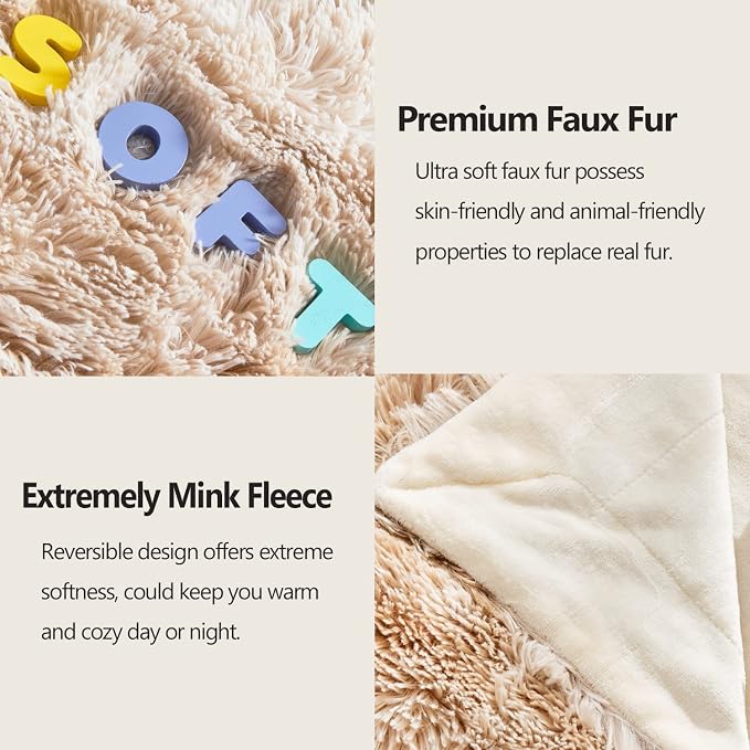 GONAAP Fuzzy Faux Fur Throw Blanket for Couch, Tie-dye Beige, 50"x60" | Warm Cozy Plush Shaggy Decorative Reversible Thick Non-Heated Fleece Blanket for Sofa Bed, Gift for Women Men, All Season Use
