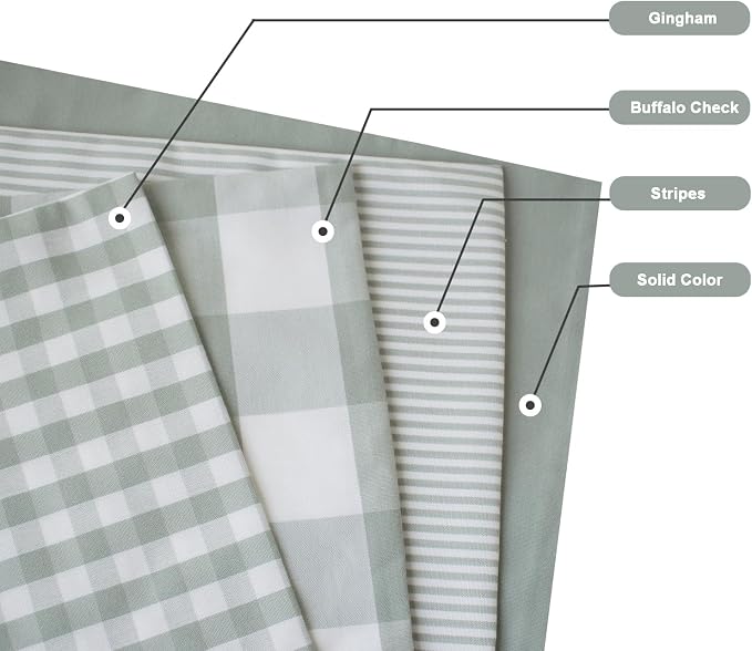 HOPLEE Farmhouse Sage Green Pillow Covers 18x18 Cushion Cover with Buffalo Plaid, Solid Sage Green, Striped and Gingham Plaid Design 18x18 inch,4 Pack