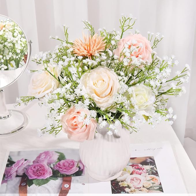 12 PCS Babys Breath Artificial Flowers Fake Babys Breath Flowers Artificial Bulk White Gypsophila Bouquets Real Touch Faux Flowers for Wedding Floral Arrangement Party Home Decoration