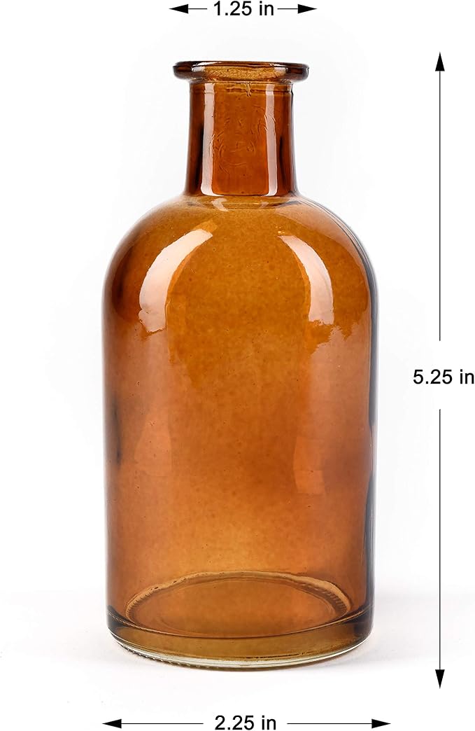 Serene Spaces Living Bud Vases, Apothecary Jars, Decorative Glass Bottles, Centerpiece for Wedding Reception, Mini Flower Vases, Small Medicine Bottles for Home Decor (Amber, Set of 48)
