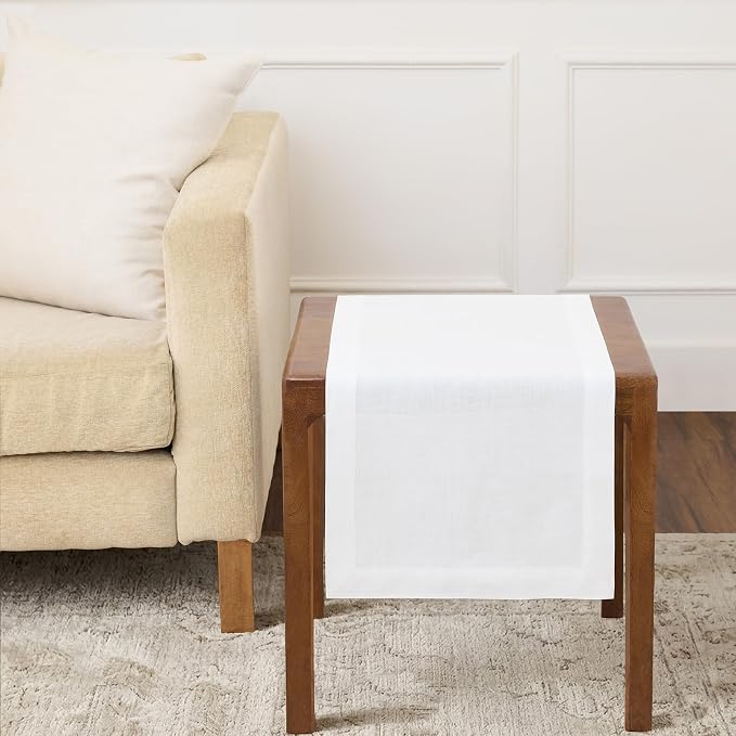 Solino Home 100% Linen Dining Table Runner White Woven, Fete 14 x 36 in | styles dining tables for meals and celebrations, European flax fibres, easy to care for, White, soft, OEKO-TEX Certified