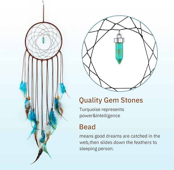 Jetec 3 Pcs Dream Catcher for Girl Star Sun Moon Decor,Dark Blue