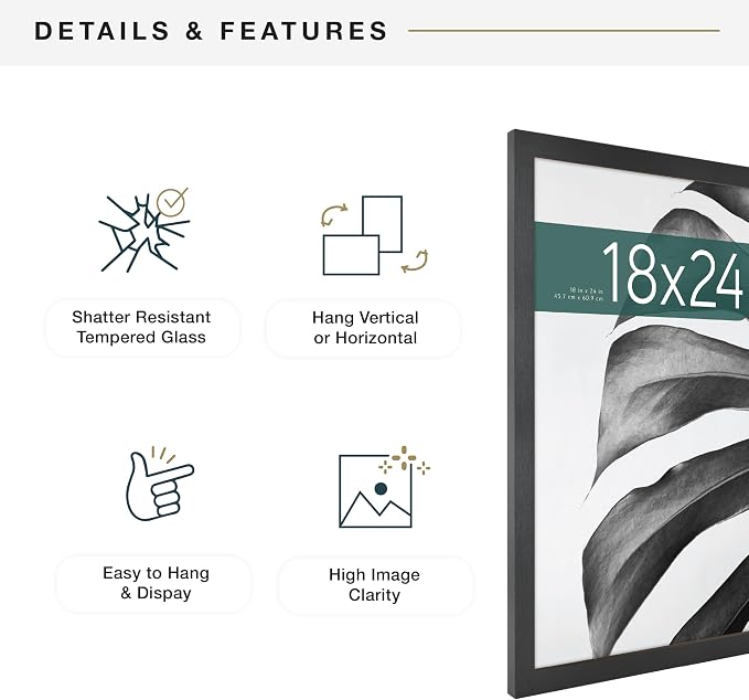 MCS Studio Gallery Poster Frame, 18x24, Black Woodgrain, 1-Pack