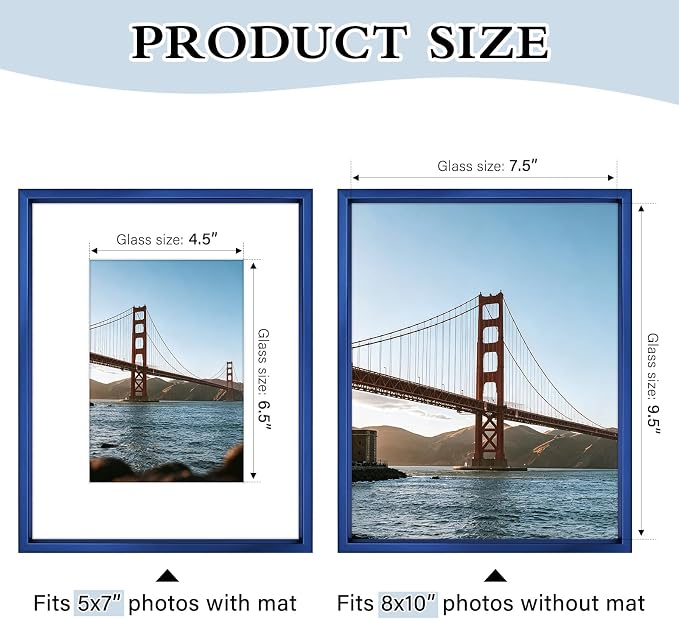 Frametory 8x10 Blue Aluminum Metal Picture Frame Mat for 5x7 Glass