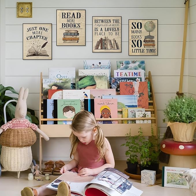 PLKMN Vintage Reading Posters for Library,Bookish Gifts | Book Club Decorations,Vintage Book Wall Art 8x10,Wall Decor for Reading Nook High School Classroom,Set of 4 Unframed