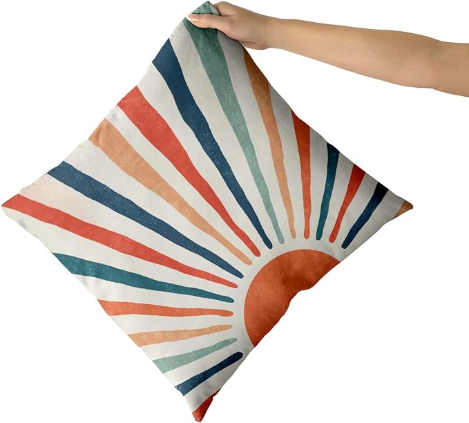 Giwawa Summer Pillow Covers 20x20in Set of 2 Colorful Boho Sun Sunset Sunrise Decorative Cotton Pillow Cases Sunshine Rainbow Stripes Throw Cushion Covers for Sofa Couch Bedding Patio