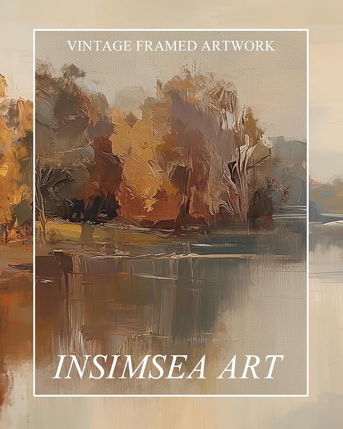 InSimSea Extra Large Framed Fall Wall Art, Autumn Lake Landscape, 20x40inch | Living Room Country Farmhouse Decor, Vintage Canvas Prints, Retro Scenery Long Pictures for Bedroom Above of Bed