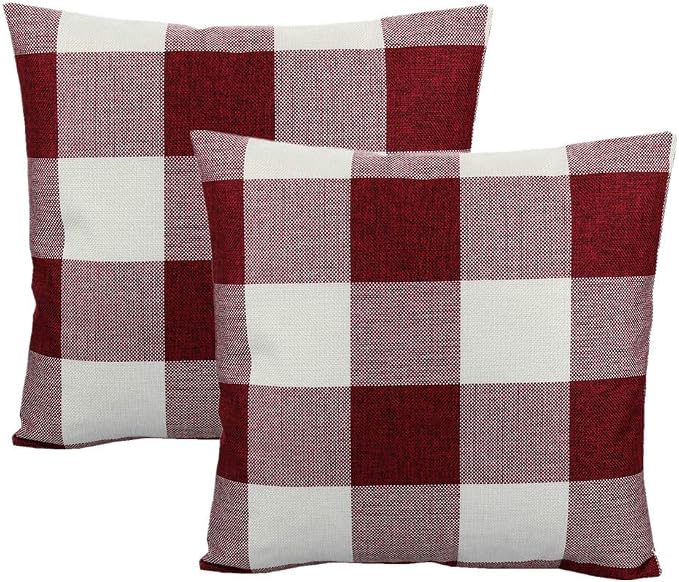 VAKADO Red White Outdoor Farmhouse Buffalo Plaids Decorative Throw Pillow Covers Retro Checked Square Cushion Cases Classic Coffee Check Home Decor for Couch Sofa Patio 22x22 Inch Pack of 2