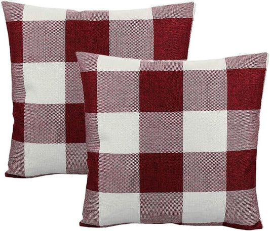 VAKADO Red White Outdoor Farmhouse Buffalo Plaids Decorative Throw Pillow Covers Retro Checked Square Cushion Cases Classic Coffee Check Home Decor for Couch Sofa Patio 22x22 Inch Pack of 2