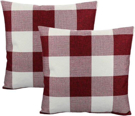 VAKADO Buffalo Plaid Throw Pillow Covers 26x26 Set of 2, Red & White | Red buffalo check polyester, hidden zipper. Christmas gingham decor for porch, patio, Winter & Festival. Machine washable.