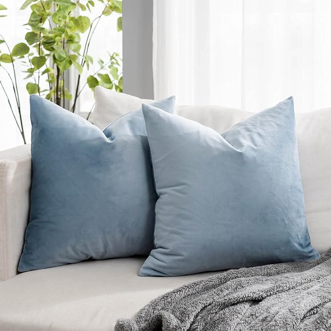 Light Blue Couch Velvet Throw Pillow Covers 16x16 inch Set of 2 with Zipper Decorative Luxury Soft Solid Rectangle Cushion Covers Case for Sofa Bed Living Room Car