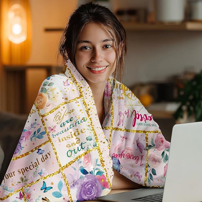 Birthday Gifts for Women - 80x60 Inch Unique Throw Blanket for Her, Best Friend Birthday Gifts for Women, Thoughtful Gifts for Woman Birthdays Unique Ideas (Mom, Wife, Sister, Grandma)