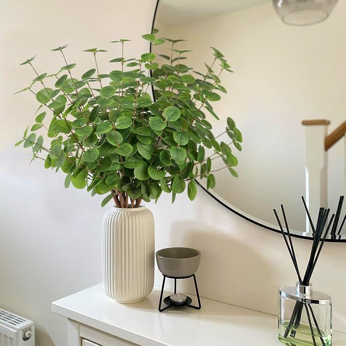 Beferr 5pcs Artificial Eucalyptus Stems Decor 3D Real Touch Tall 24" Faux Eucalyptus Branches Fake Greenery Plants Stems for Vase Home Party Wedding Decorations